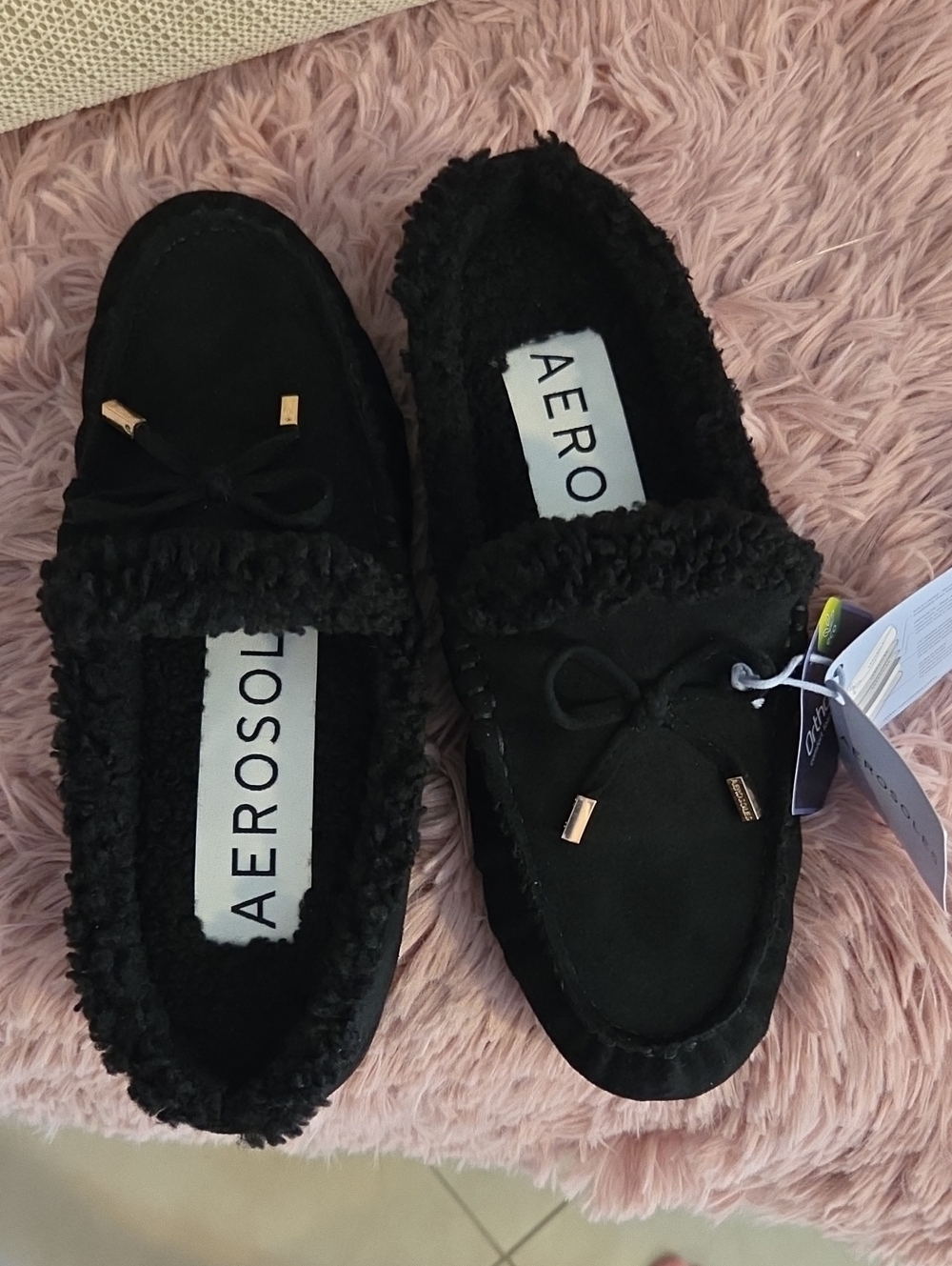 AEROSOLES Black Fleece-Trim DAFINA SLIP IN MULE 6